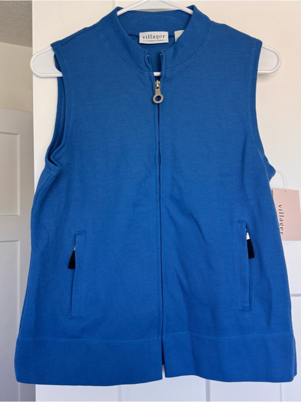 Villager Liz Claiborne Sleeveless Zip Vest in Blue - Size S